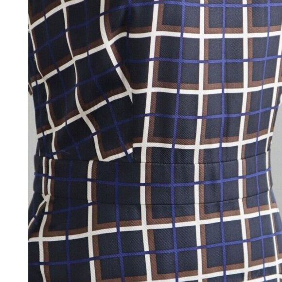 J Crew Silk Dress 10 Black Sleeveless A-Line Flare Knee Length Windowpane - Picture 7 of 11